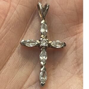 Vintage Sterling Silver Cross Pendant AVON 925 RJ Clear Stones